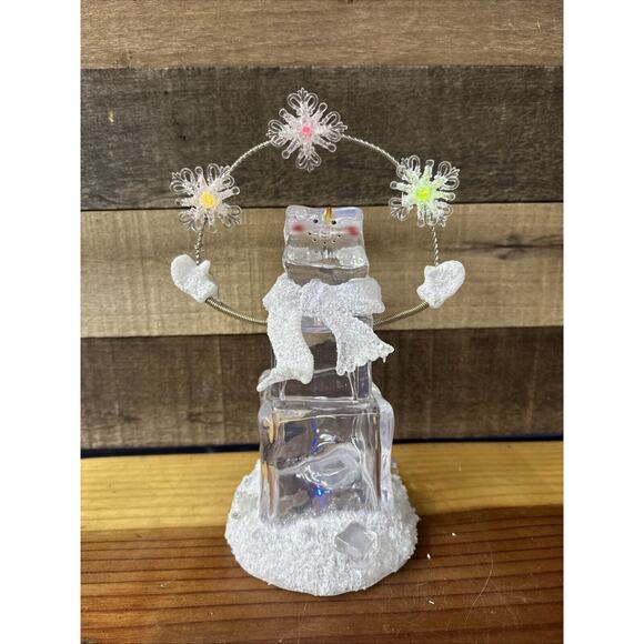 Enchanted Forest Lighted Acrylic Juggling Snowman In Box - Picture 1 of 8